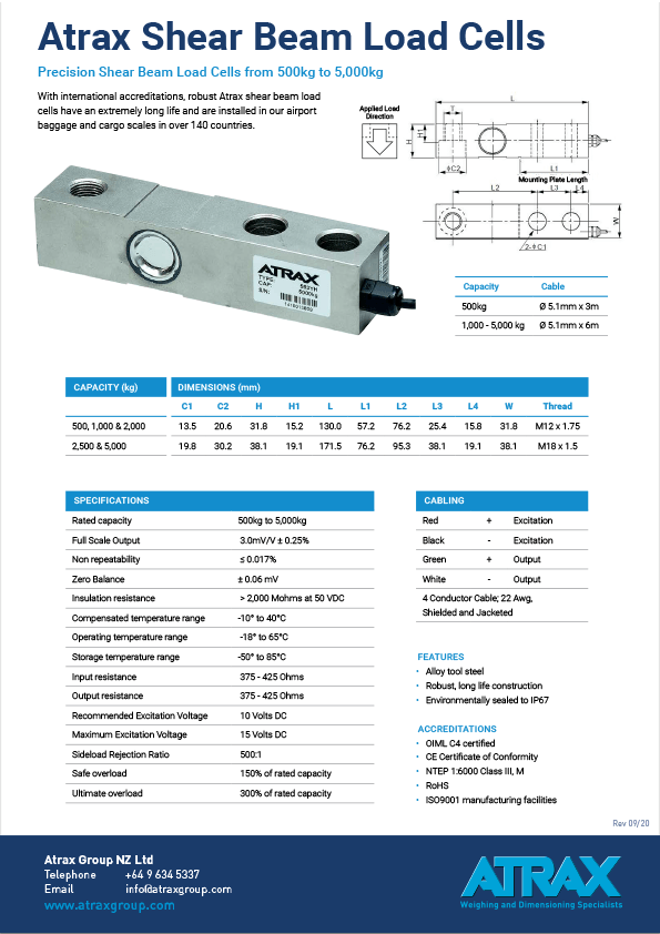 Atrax Shear Beam Load Cells Datasheet