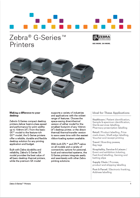 Zebra Model GK420 (G-Series) Label Printer Data Sheet