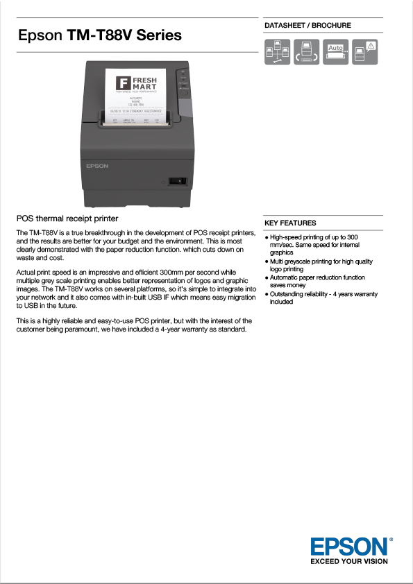 Epson TM-T88V Thermal Tally Roll Printer Data Sheet